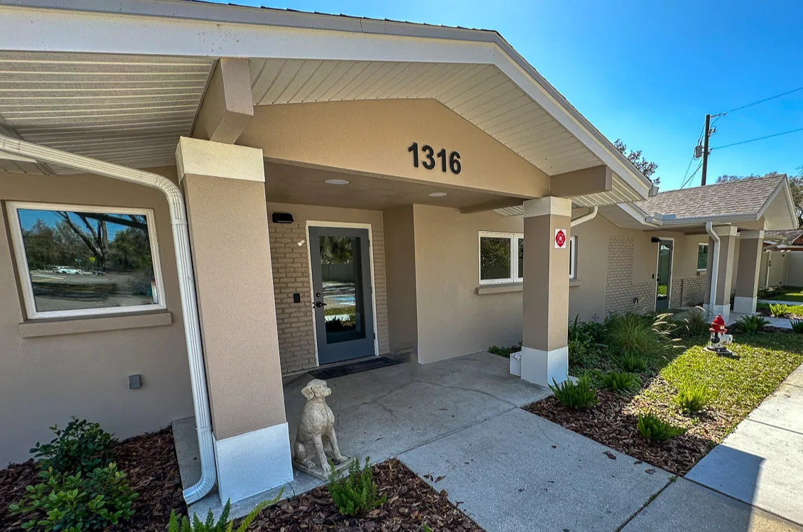 The front door of the Gregory Veterinary Clinic hospital building