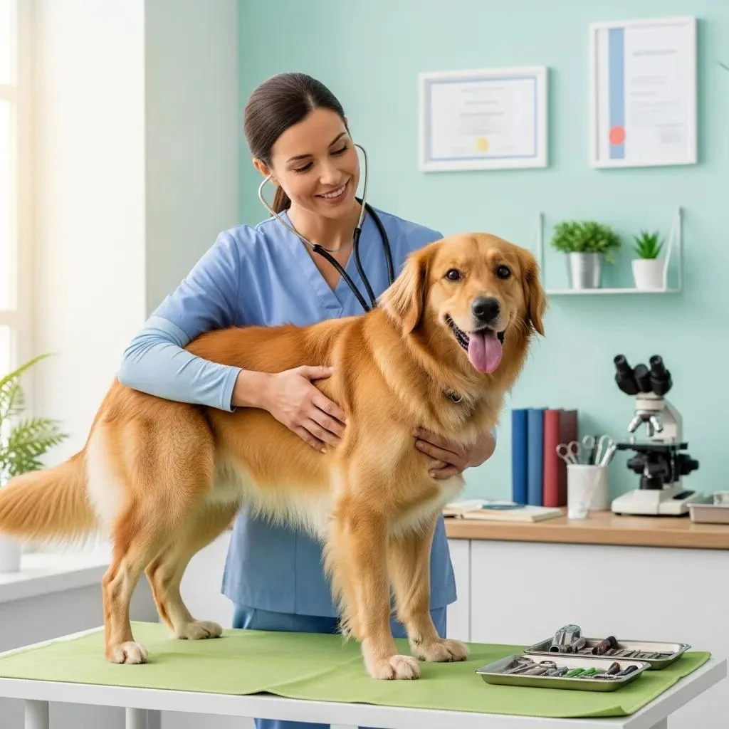 A veterinarian gently examining a senior dog at Gregory Veterinary Clinic